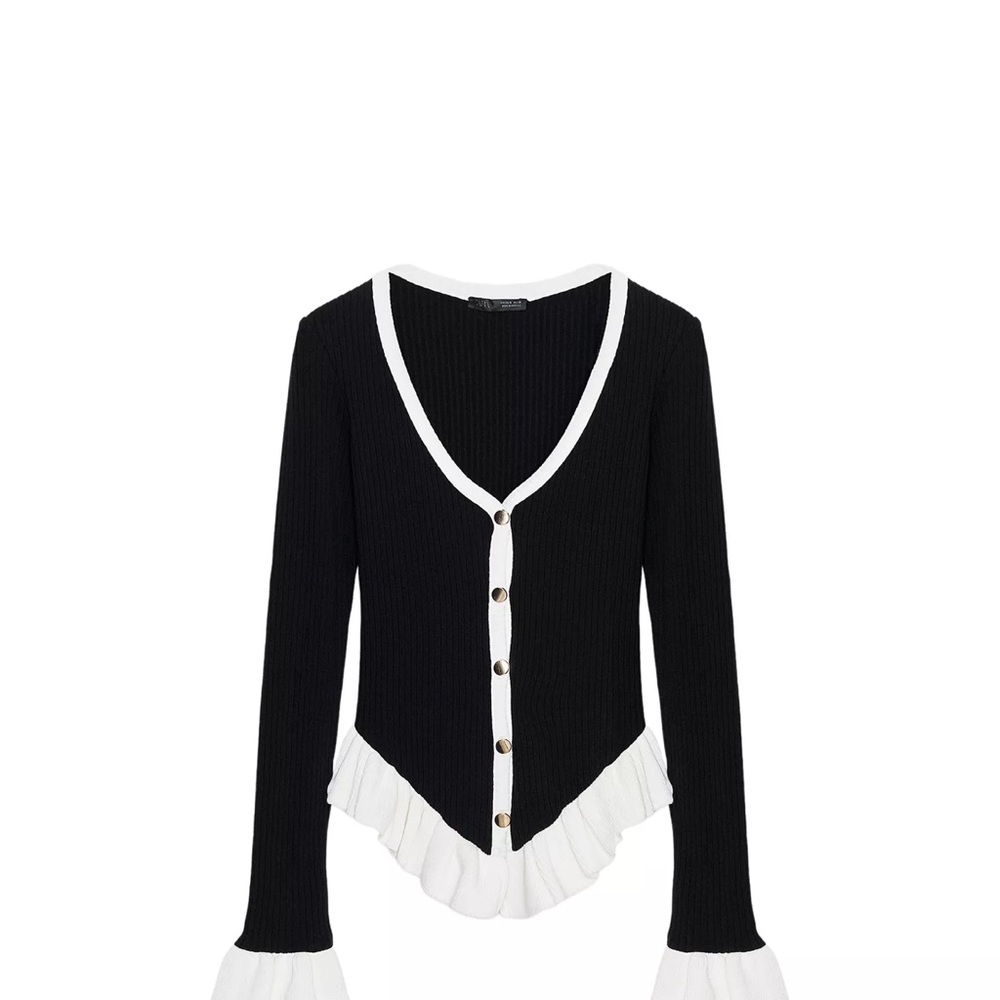 Zara Black and White Button-Down Ribbed Cardigan